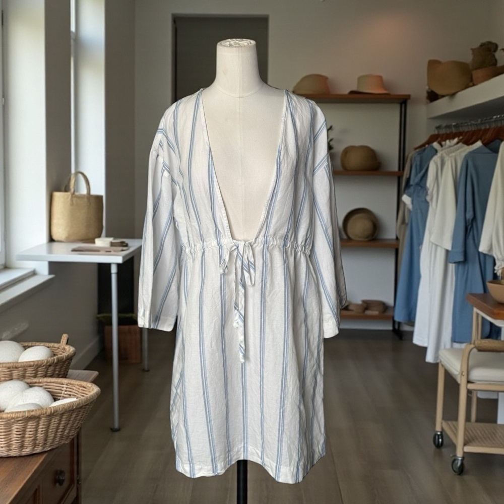 J. CREW - V-neck linen-cotton tunic dress in stripe in S